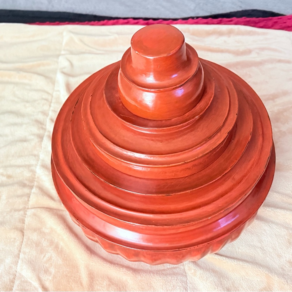 19th century Burmese Lacquer Round Monk Offering Box 6 Piece Set